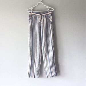Artisan NY 100% Linen Drawstring Wide Leg Pants Stripes Blue Pink White Small